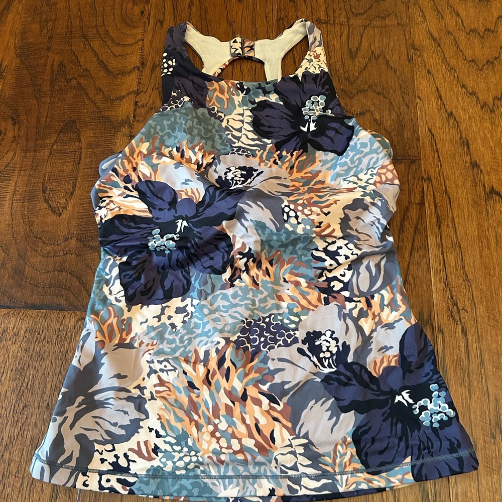 EUC Athleta Maldives Bora Bora Floral Print High Neck Tankini 34 D/DD